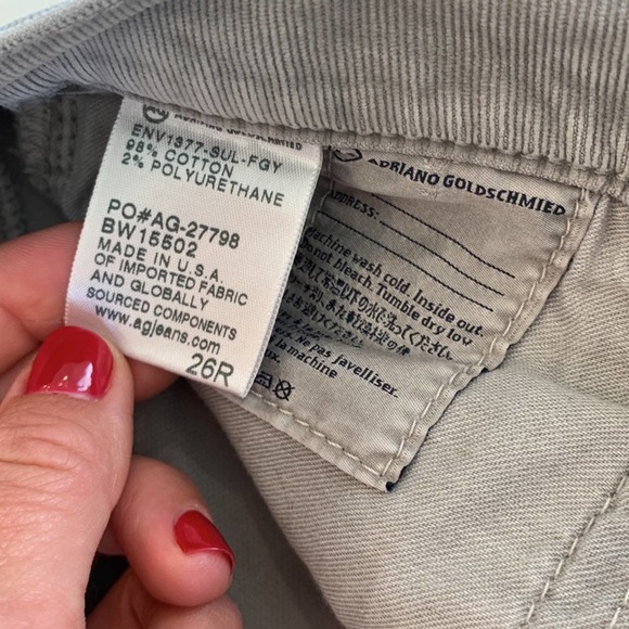 AG Adriano Goldschmied Grey Corduroy The Stevie Ankle Skinny Straight Jeans - Picture 5 of 5